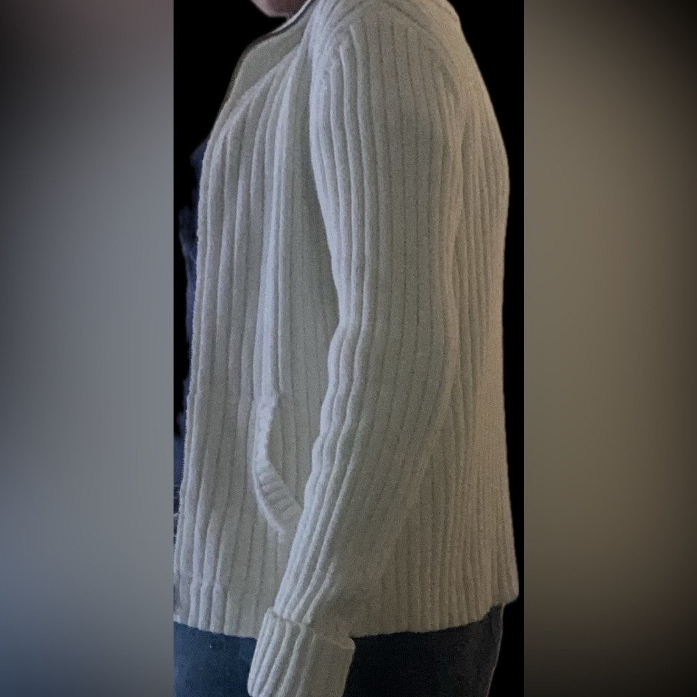 ie relaxed Cottony Creamy White Ribbed Zip-Up Spring Cardigan - Picture 4 of 10
